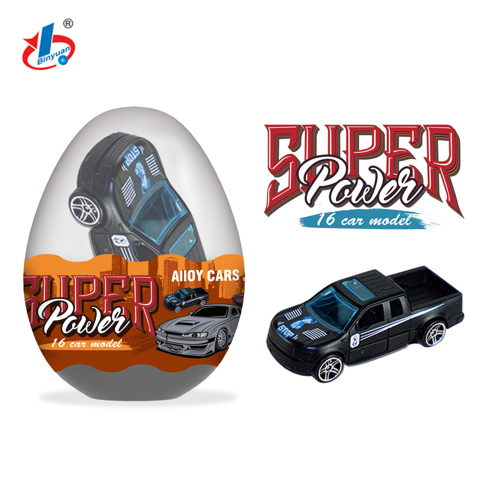 Binyuan BY41 2022 hot selling 1:64 free wheel die cast car egg capsule toy for kids alloy toy vehicles