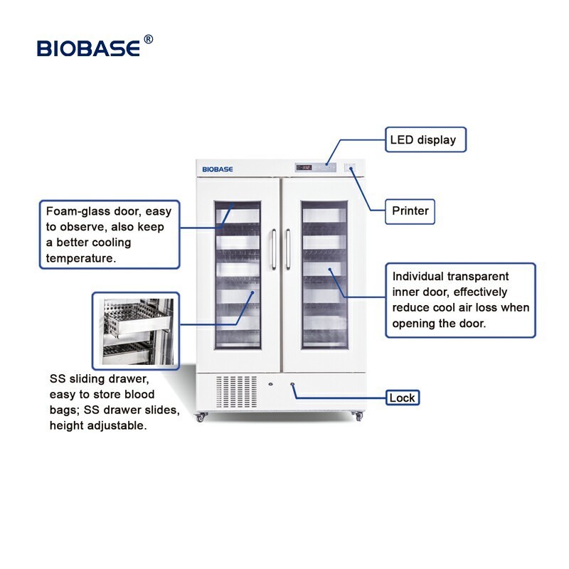 BIOBASE freezer morgue glass door deep fridge freezer double door refrigerator