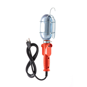 16/3-Gauge SJTW Trouble Light with Metal Guard & Outlet, 75-Watt, 25-Foot, Orange