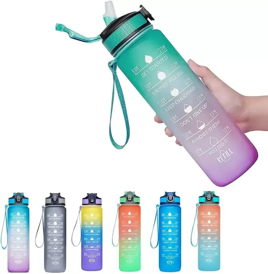 Best Selling Sports Bottle Water 1L BPA Free Fitness Water Bottle Tritan Motivational Water Bottle With Time Marker and Straw