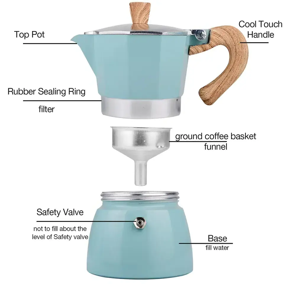 High Quality 3 Cup and 6 Cup Aluminum Bialetti Moka Cafetera Espresso Coffee Maker Moca Pot Percolator Barista Moka Pot