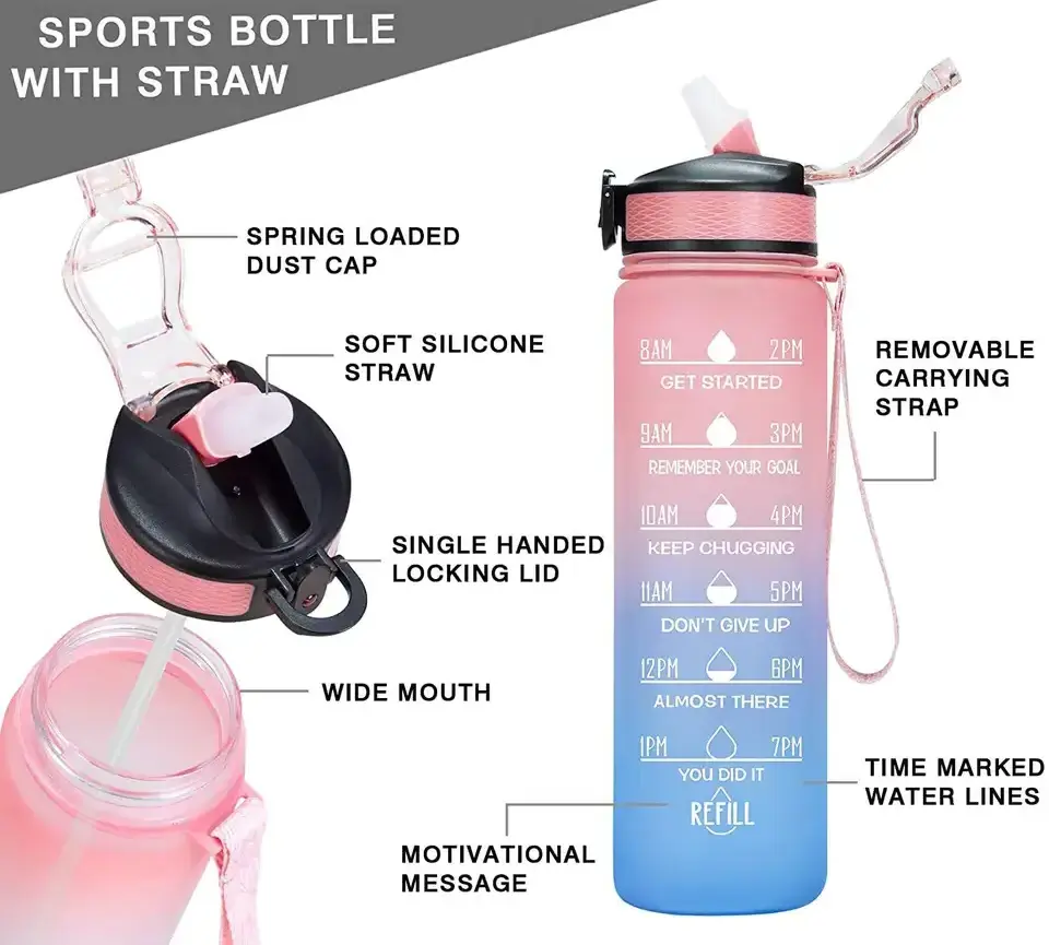 Best Selling Sports Bottle Water 1L BPA Free Fitness Water Bottle Tritan Motivational Water Bottle With Time Marker and Straw