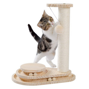 Cat Turntable with Interactive Balls Climbing Sisal Scratcher Cat Tree Toy Wooden Cat Scratching