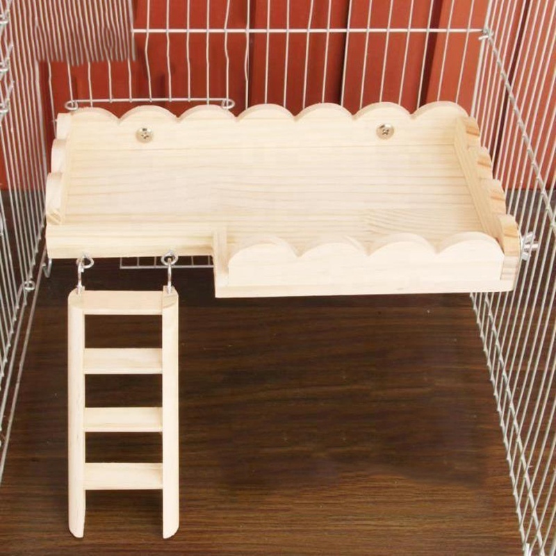 Custom Solild Wood Cage Accessories Mouse Gerbil Hamster Squirrel Gerbil Chinchilla Hut Hideout Wooden Platform with Ladders