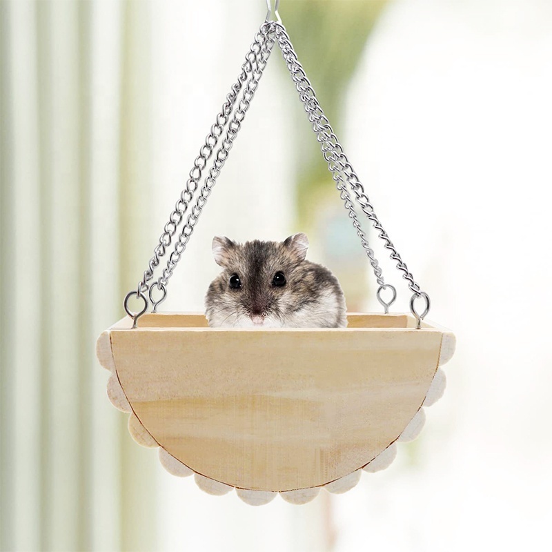 Custom Pet Supplies Parrot Bird Guinea Pig Cage Accessories Play Toy Natural Hamster Soild Wood Hammock Wooden Hamster Swing