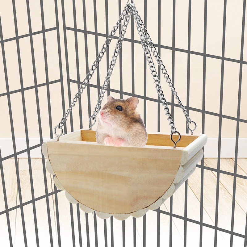 Custom Pet Supplies Parrot Bird Guinea Pig Cage Accessories Play Toy Natural Hamster Soild Wood Hammock Wooden Hamster Swing