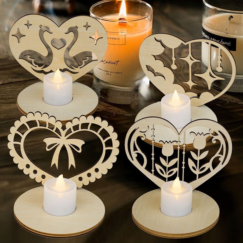 Portable Candle Night Light Ornaments Home Decorations Flameless Flickering Candle Wood Decor LED Candle Lights for Wedding