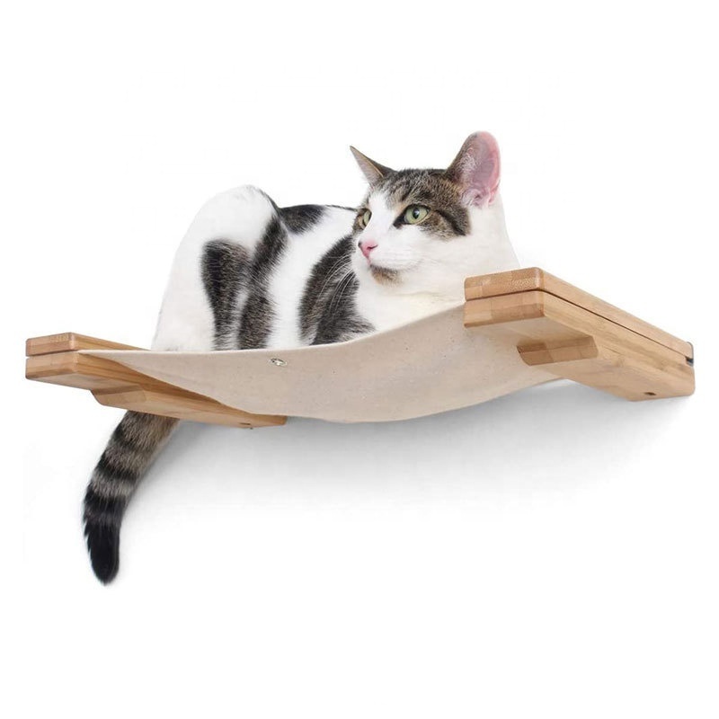 Custom Soild Wood Cat Wall Mounted Hammock Climbing Rack Hammock And Perches Wooden Floating Cat Wall Shelves