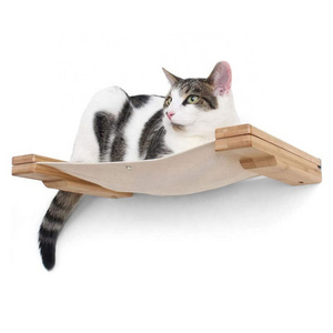 Custom Soild Wood Cat Wall Mounted Hammock Climbing Rack Hammock And Perches Wooden Floating Cat Wall Shelves