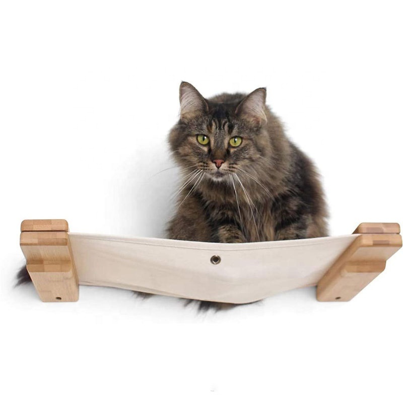 Custom Soild Wood Cat Wall Mounted Hammock Climbing Rack Hammock And Perches Wooden Floating Cat Wall Shelves