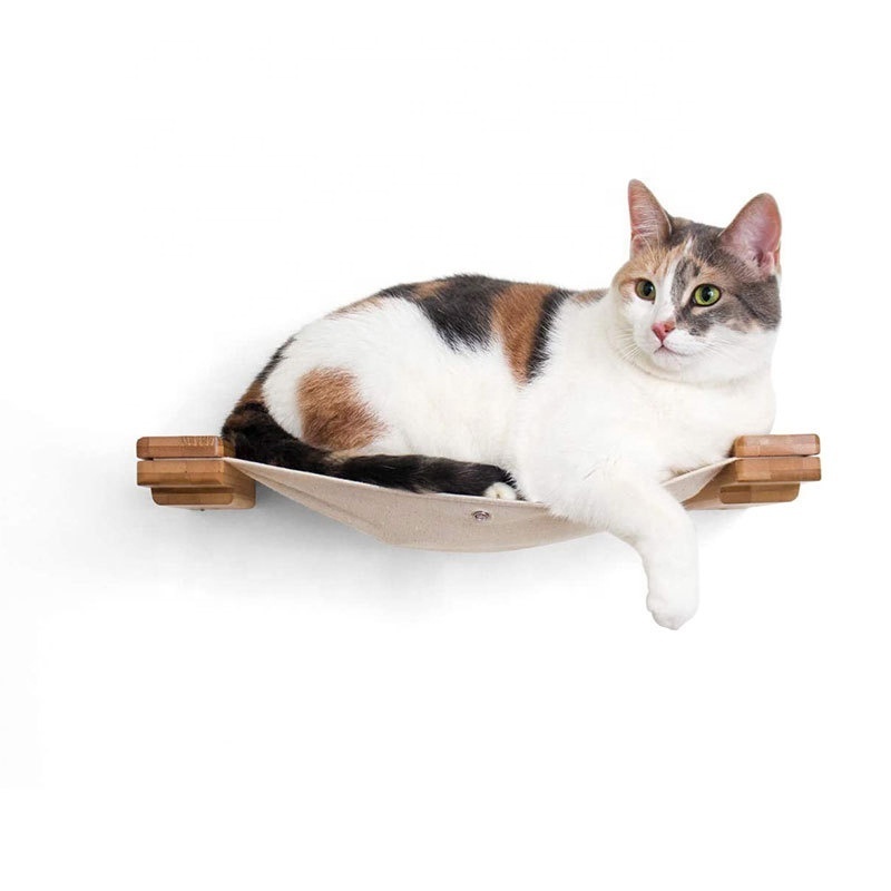 Custom Soild Wood Cat Wall Mounted Hammock Climbing Rack Hammock And Perches Wooden Floating Cat Wall Shelves