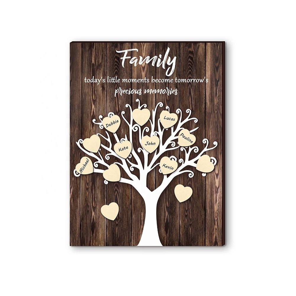 Wooden House Warming Gifts Grandparent Gift Family Names Sign DIY Family Tree 3D Family Tree Wall Decor with 25 Wood Hearts