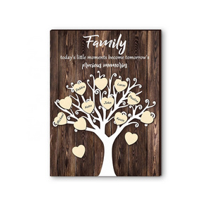 Wooden House Warming Gifts Grandparent Gift Family Names Sign DIY Family Tree 3D Family Tree Wall Decor with 25 Wood Hearts