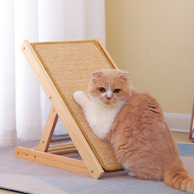 Custom Logo Eco-Friendly Adjustable Folding Soild Wood Scratching Post Board Wooden Cat Scratch Board With Sisal Mat