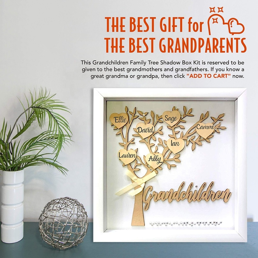 Customized Family Names Sign Family Tree wall Decal wood  Family Tree Gift with hearts for Grandparents Grandma Grandpa