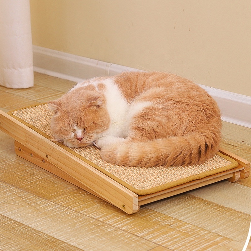 Custom Logo Eco-Friendly Adjustable Folding Soild Wood Scratching Post Board Wooden Cat Scratch Board With Sisal Mat