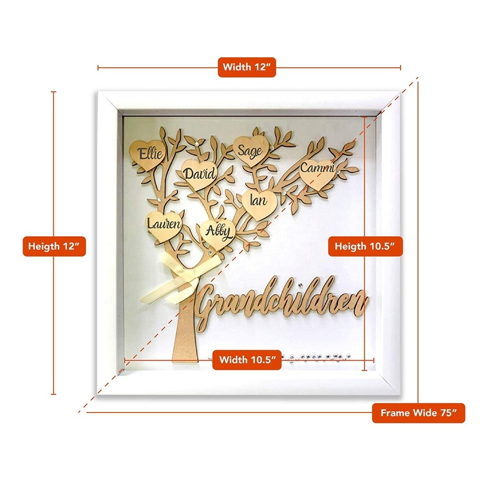 Customized Family Names Sign Family Tree wall Decal wood  Family Tree Gift with hearts for Grandparents Grandma Grandpa