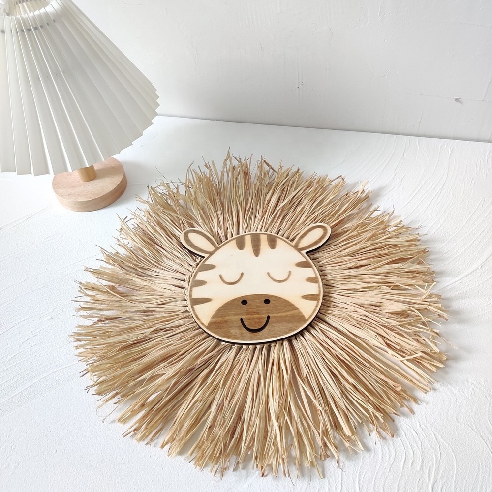 Custom Wooden Macrame Faces Lion Forest Animal Backdrop Wooden Wall Hanging Decoration Baby Shower Decorations Kid Room Decor