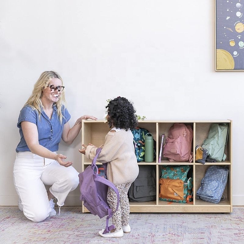 8 Compartment Backpack Storage Cubby Unit Plywood Cabinet Boxes