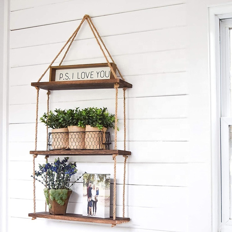 Rustic Brown Display Storage Wall Mounted Hanging Shelves Wooden Wall Shelves Rustic Home Decor Triangle Floating Shelf