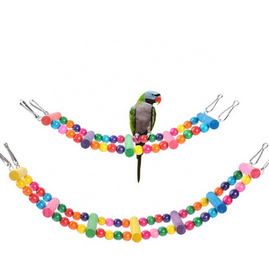 Wholesale Colorful Wooden Hanging Bird Bite Chewing Swing Pet Swing Stand Parrot Cage Chew Toy Wooden Swing  for Parakeets