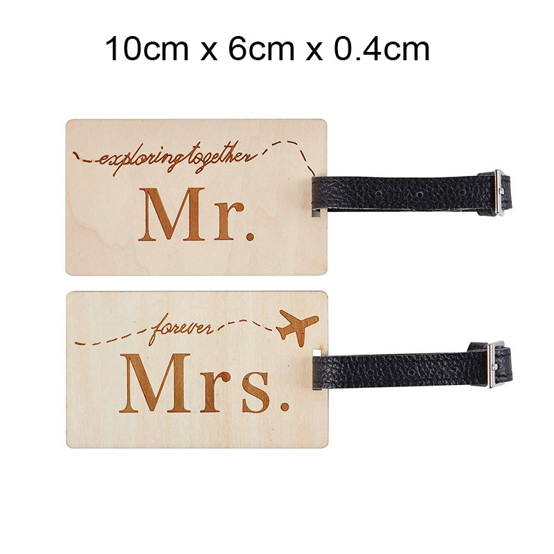 Custom Logo Shape Eco Friendly Souvenir Wood Wedding Travel Gift Cute Couples Gift Mr Mrs Honeymoon Wooden Luggage Tags