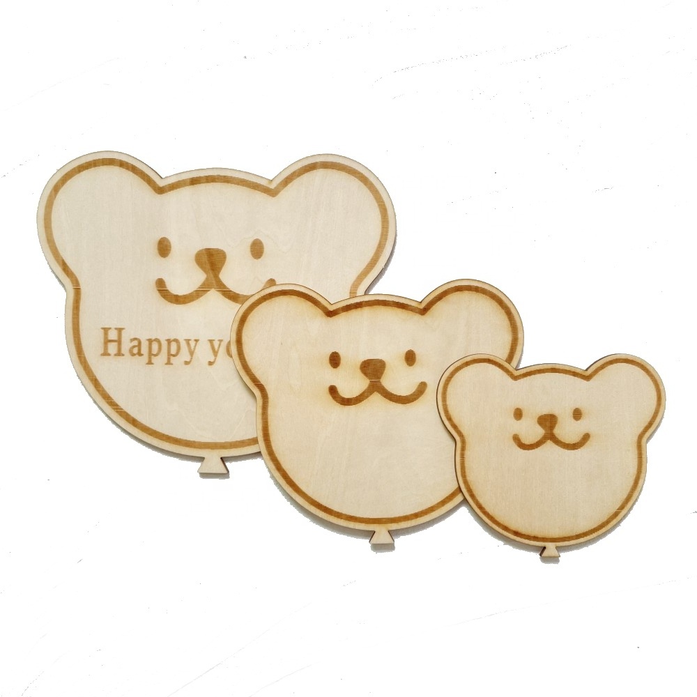 Custom Shape Wall Hanging Nordic Laser Cute Baby Party Photo Props Cute Bear Smell Face Wooden Wall Decoration  For Child Room