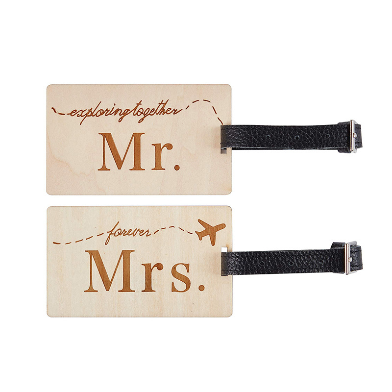 Custom Logo Shape Eco Friendly Souvenir Wood Wedding Travel Gift Cute Couples Gift Mr Mrs Honeymoon Wooden Luggage Tags