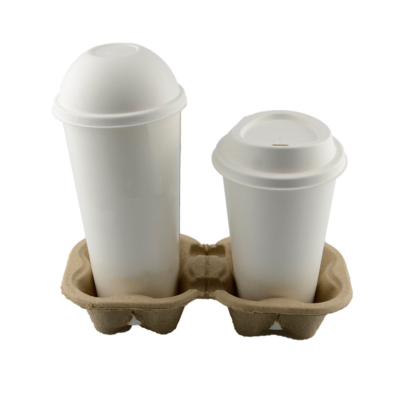 Takeaway 2 4 Cup Carrier Disposable Clip-On Utility Coffee Drink Cup Paper Pulp Fiber Holder Tray  For 8-32 oz