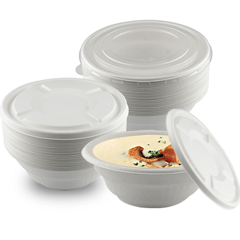 Eco Friendly Disposable Ice Cream Biodegradable Sugarcane Bagasse Compostable Paper Ramen Salad Food Bowl