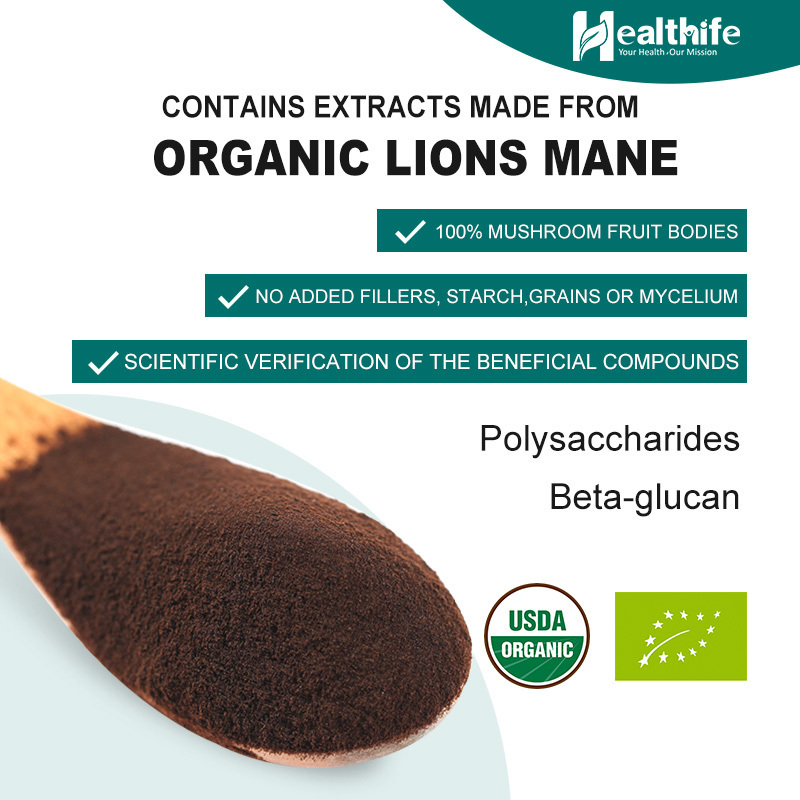 Organic Lions Mane Fruit Body Extract Powder 40% 20% 10% Beta Glucan