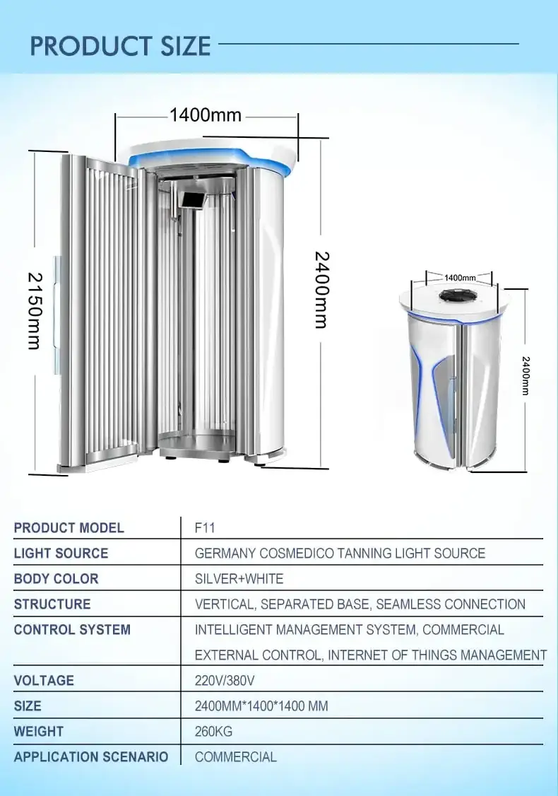 High Power Quick Tan Home Indoor Led Collagen Uva Uvb Blue Light Vertical Tanning Solarium Machine Stand Up Tanning Beds