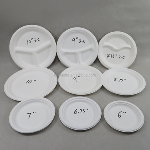 Eco-Friendly Biodegradable Compostable Round Plates Disposable Sugarcane Bagasse Paper Pulp Plates Trays for Parties Restaurants