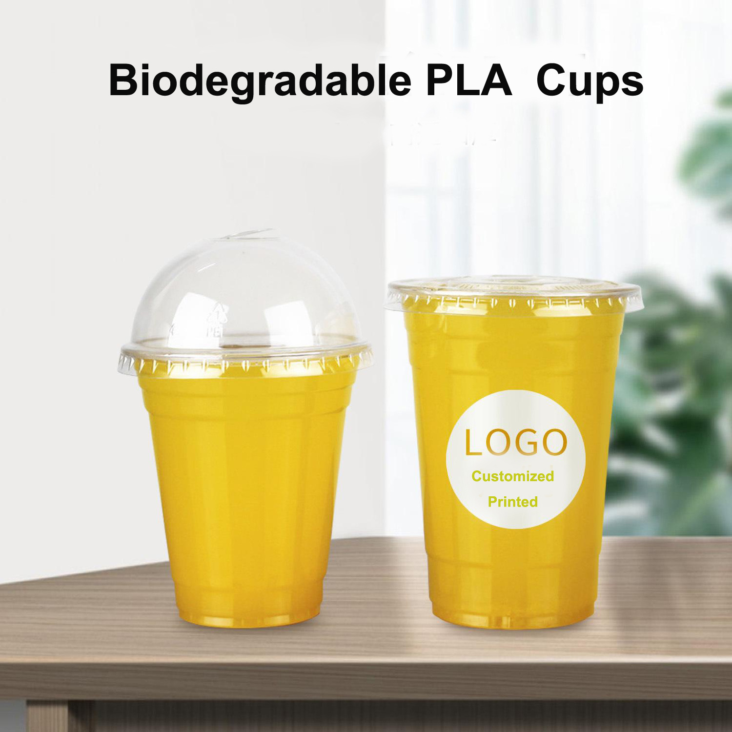 Disposable Compostable Biodegradable Clear PLA Plastic Cups Customized 10 12 14 16 20 24 oz Cold Drinking PLA Cup with Lids