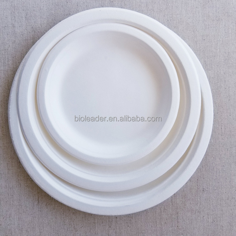 Eco-Friendly Biodegradable Compostable Round Plates Disposable Sugarcane Bagasse Paper Pulp Plates Trays for Parties Restaurants