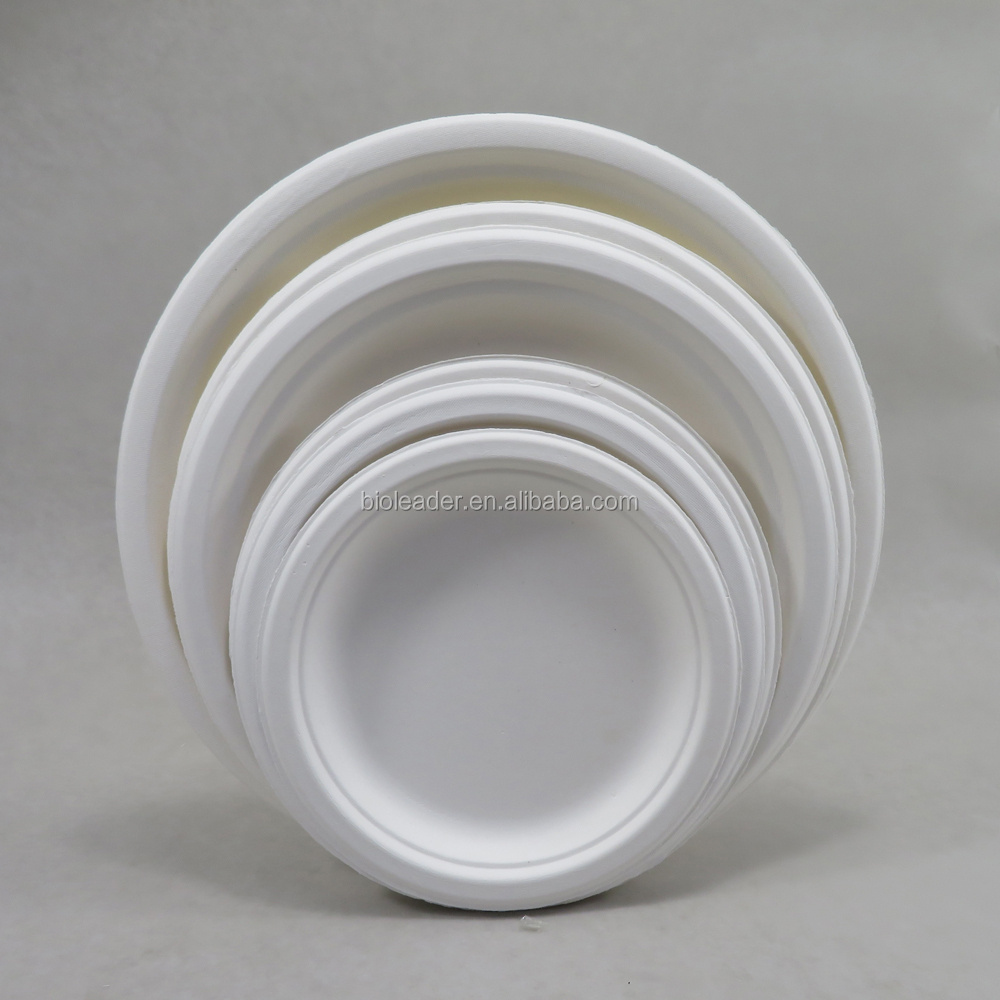 Eco-Friendly Biodegradable Compostable Round Plates Disposable Sugarcane Bagasse Paper Pulp Plates Trays for Parties Restaurants