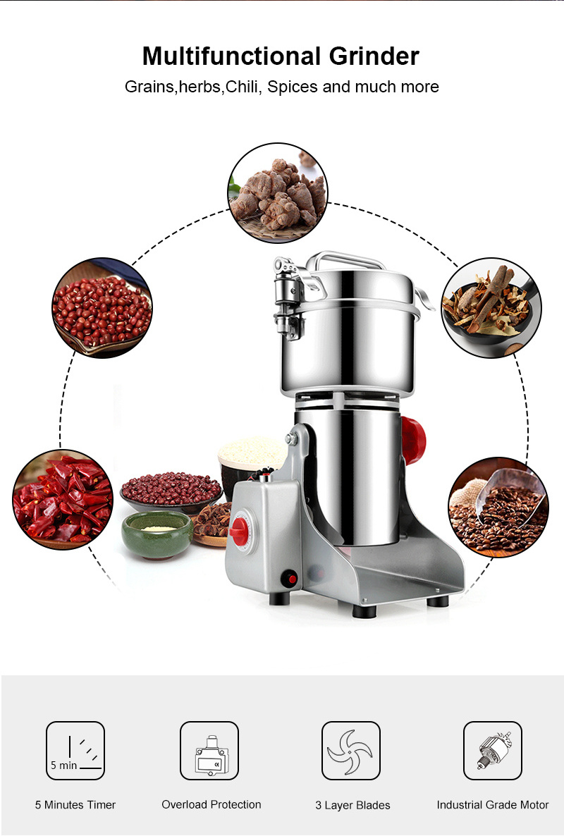 Large Capacity 800g Commercial Multifunction Electric Spice Grinder Dry Food Powder Machine Spice Pepper Grinding Machine