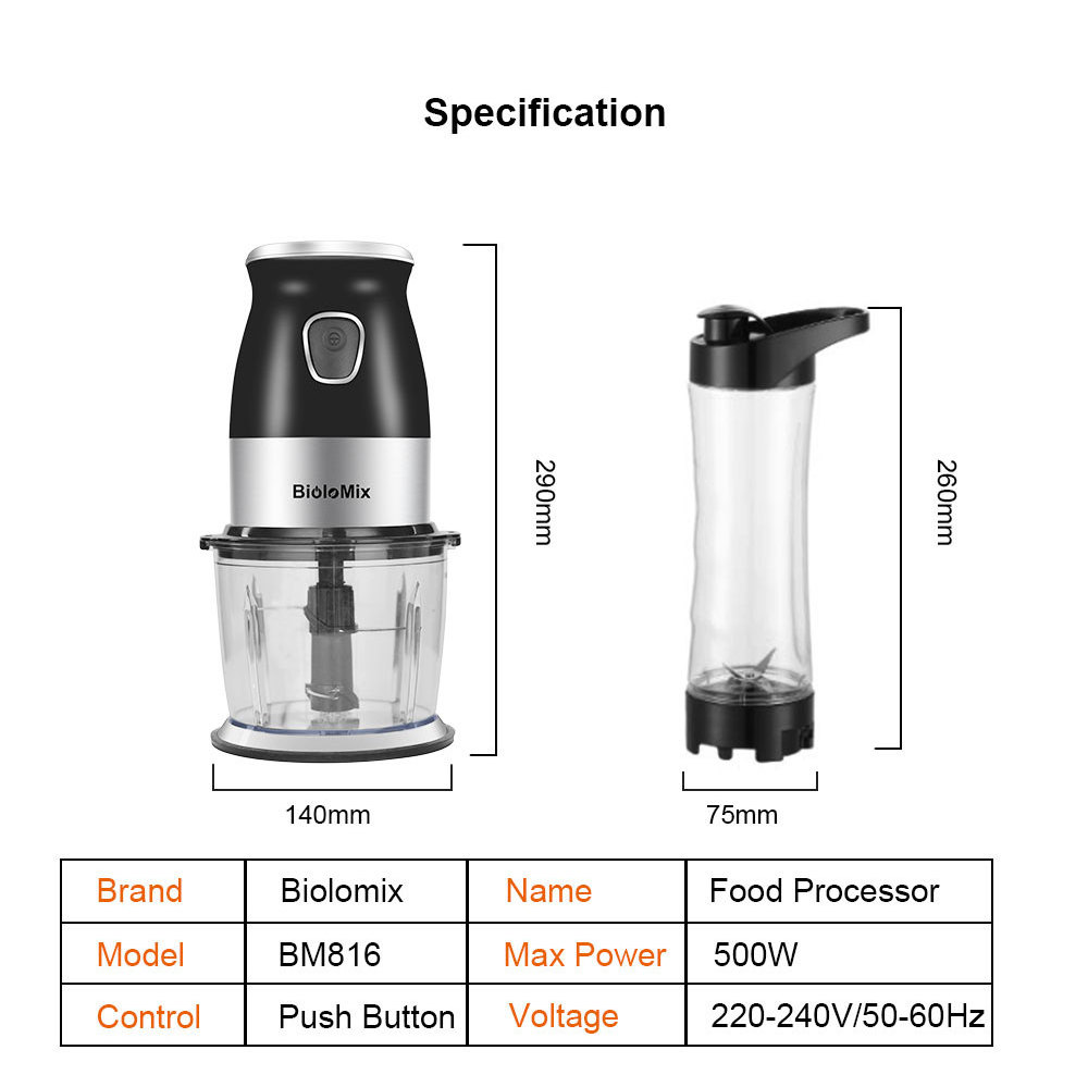 BPA FREE 500W Portable Personal Blender Mixer Food Processor With Chopper Bowl 600ml Juicer Bottle Meat Grinder Baby Food Maker