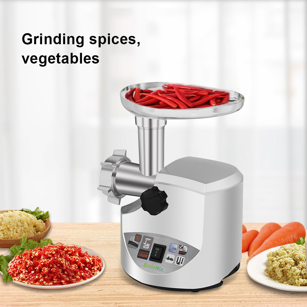 BioloMix Heavy Duty 3000W Max Powerful Electric Meat Grinder Home Sausage Stuffer Meat Mincer Food Processor