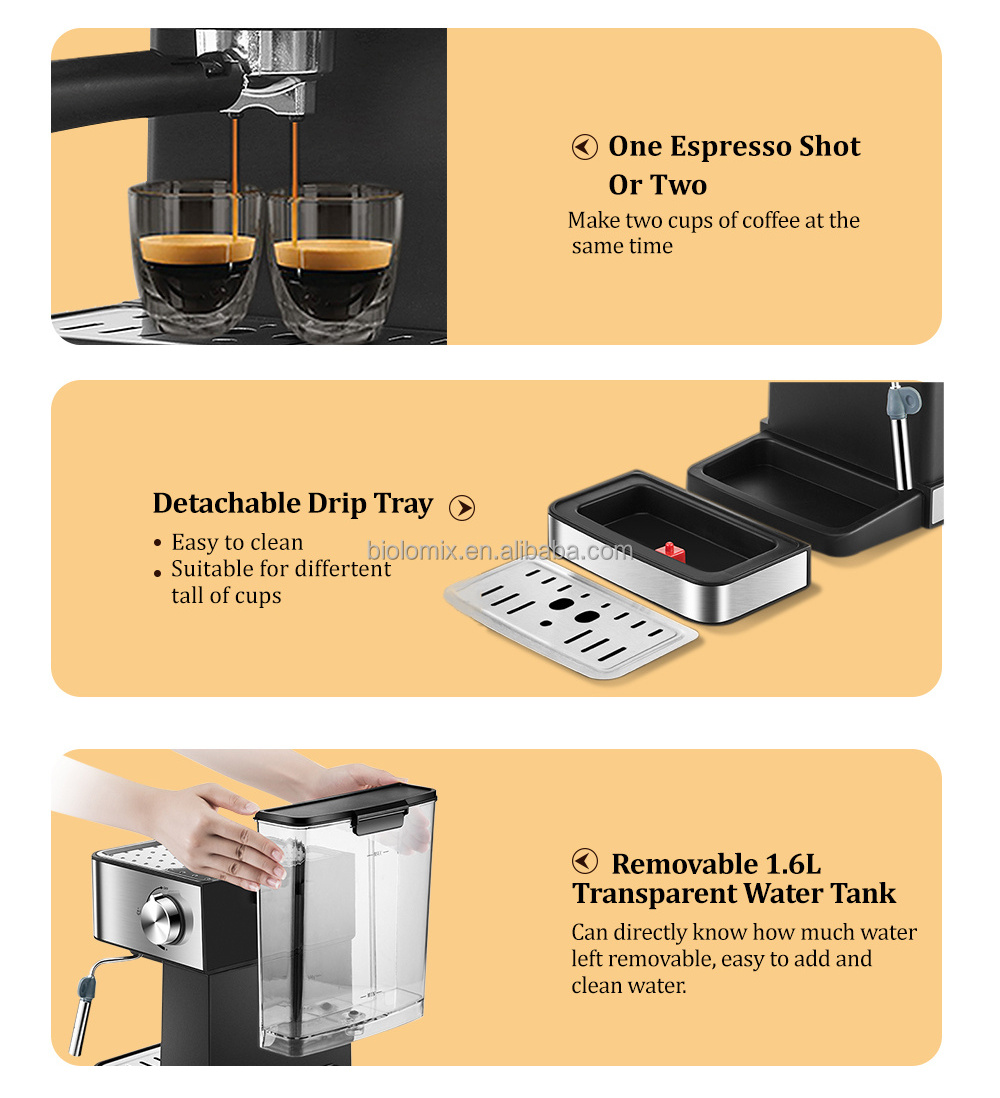 BioloMix 20 Bar Italian Type Espresso Coffee Maker Machine with Milk Frother Wand for Espresso, Cappuccino, Latte and Mocha