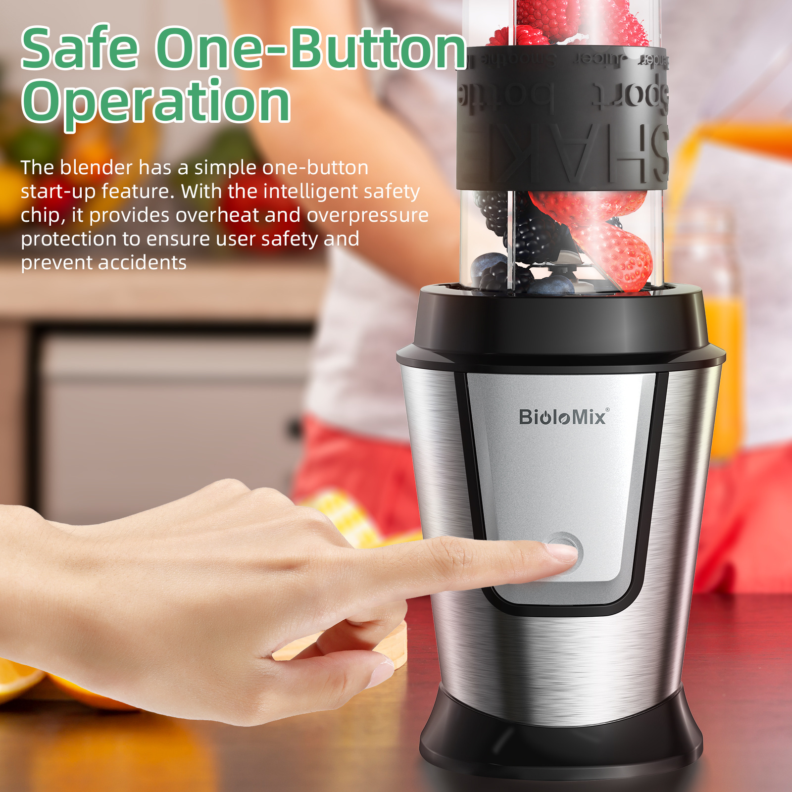 BioloMix 3-in-1 Multifunctional Food Processor 700W Portable Juicer Blender Personal Smoothie Mixer Food Chopper and Dry Grinder