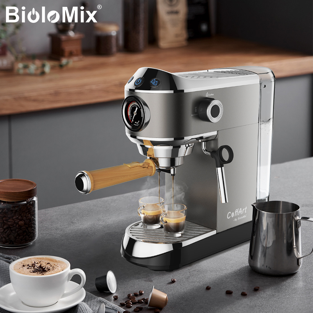 BioloMix Coffee Machine Cafetera 20 Bar Espresso inox Semi Automatic Expresso Cappuccino Hot Water Steam Temperature Display