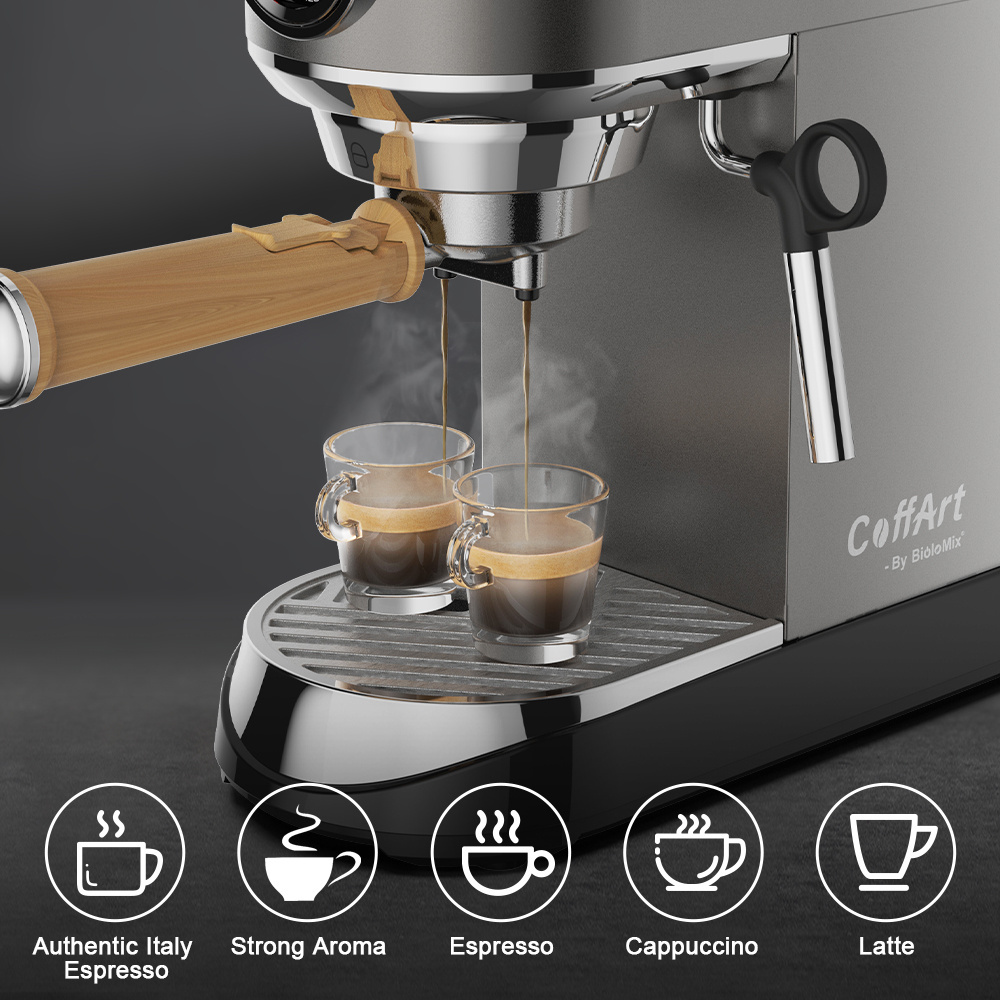 BioloMix Coffee Machine Cafetera 20 Bar Espresso inox Semi Automatic Expresso Cappuccino Hot Water Steam Temperature Display