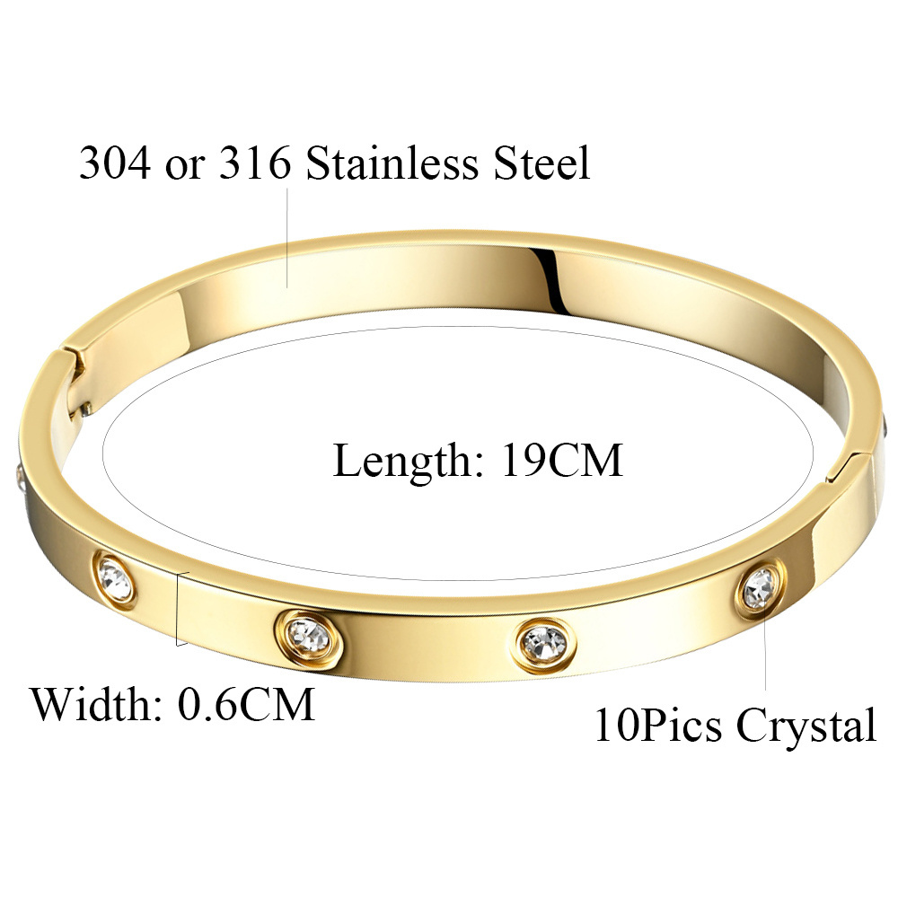 Fashion Jewelry Luxury  Love Silver 18k Gold Plated Cubic Zirconia Screw Bangles Stainless Steel Bracelets Femme Women