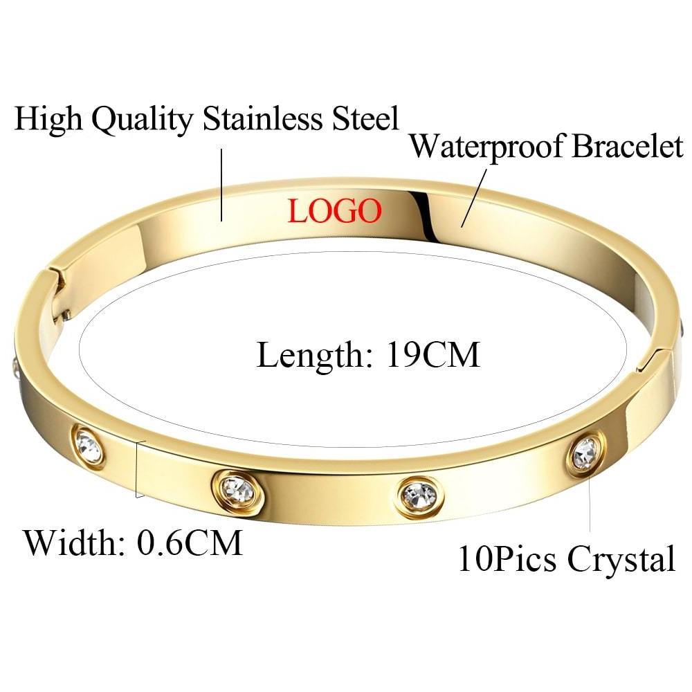 Fashion Jewelry Designer SCREW Love 18K Gold Bangle Set Silver Plated Stainless Steel Crystal Gold Bangles Bracelet Women