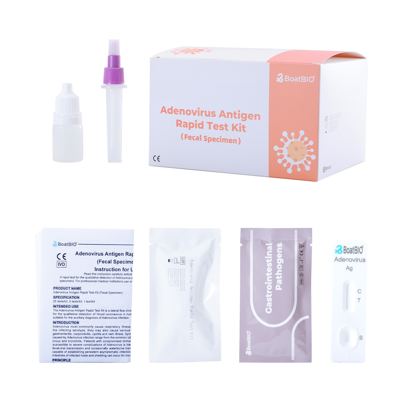 CE Approved Accurate 25 Packs Adenovirus Antigen Detection Kit Fecal Specimen Adenovirus Test Kit For Rapid Test