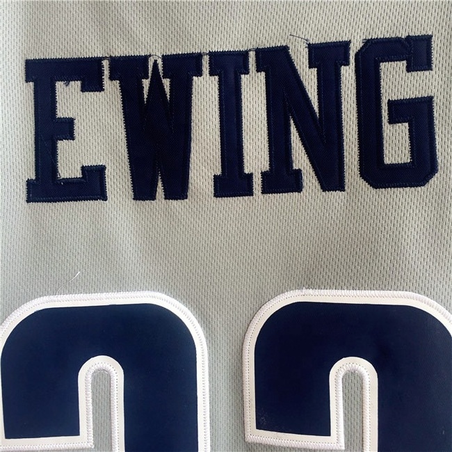 Custom Mesh Fabric #33 Patrick Ewing College Retro Stitched Gray Basketball Jersey Design