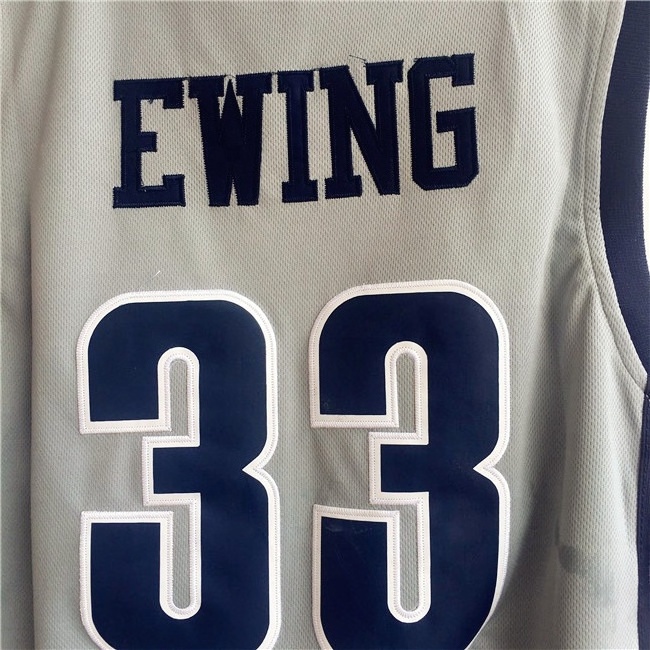 Custom Mesh Fabric #33 Patrick Ewing College Retro Stitched Gray Basketball Jersey Design