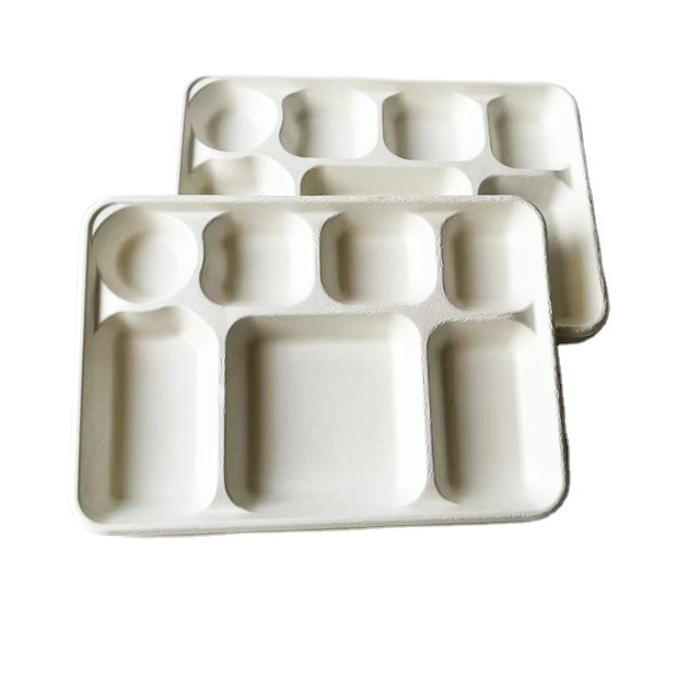 New arrival bagasse pulp customized 7-divided bagasse food tray Home compose sugarcane biodegradable food container