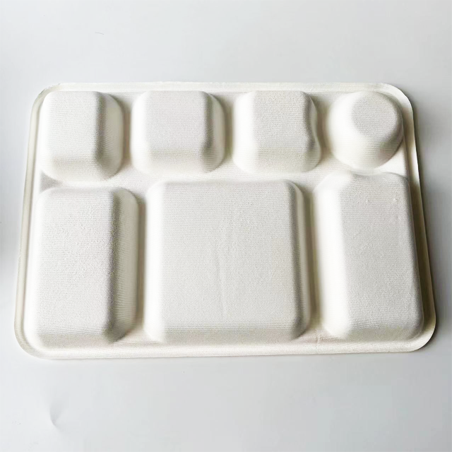 New arrival bagasse pulp customized 7-divided bagasse food tray Home compose sugarcane biodegradable food container